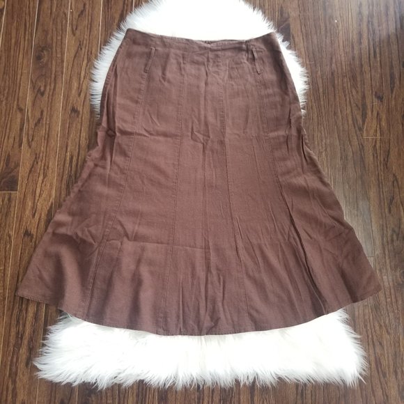 Material Girl Dresses & Skirts - Material Girl Vintage Brown 90's Knee Skirt Y2K Linen Blend 15/16